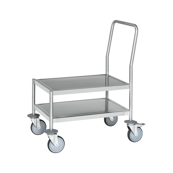 C3 platform trolley with push handle and two stainless steel load areas