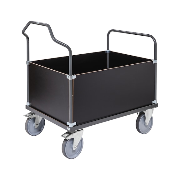 Platform trolley with four sidewalls made of engineered wood, 400 mm high, ERGO series
