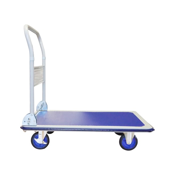 Wózek platformowy z blachy stalowej ze składanym uchwytem do pchania, nośność 300&nbsp;kg - Wózek platformowy z blachy stalowej ze składanym uchwytem do pchania