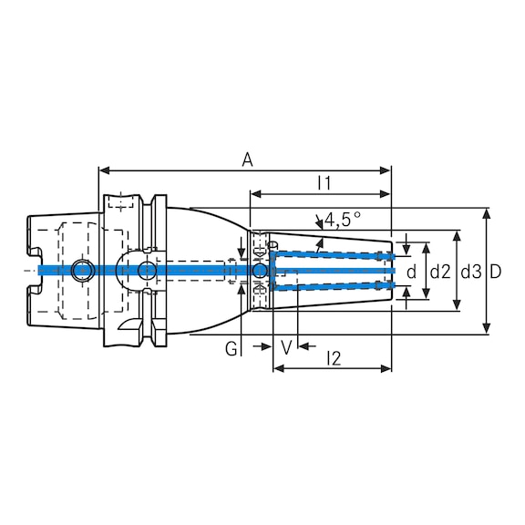 ATORN shrink tutucu HSK63 x 16 A120 (KKB), uzun model, ağır tip işleme - Soğutma sıvısı delikleri ile hassas Shrink tutucu (KKB)