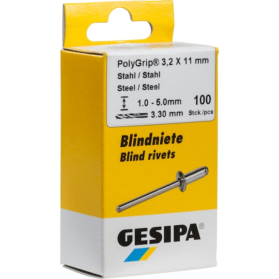 Rivet aveugle GESIPA alu/acier 5x12 mm mini-lot, 50 pcs - Rivet aveugle, type standard, à tête ronde plate