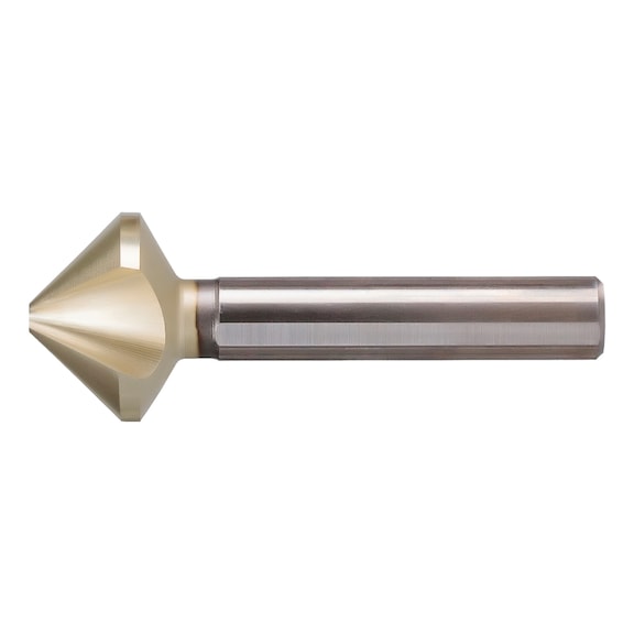 ATORN countersink, 90°, HSS, T=3, extremely unequal pitch, 4.3 mm, 3-flat shank - HSS 90° conical countersink, triple-fluted, extremely uneven pitch with 3-surface shaft