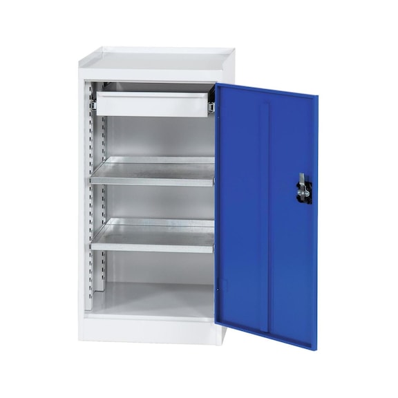HK tool cabinet 1,000x500x500 mm RAL 5010 gentian blue, RAL 7035 light grey - Machine accessory cabinet with hinged doors, height 1000 mm
