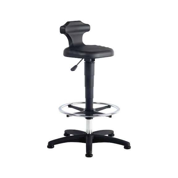 BIMOS perching stool with skid base and foot ring with soft-touch PU foam - FLEX standing seat with ring-design footrest and glide runners