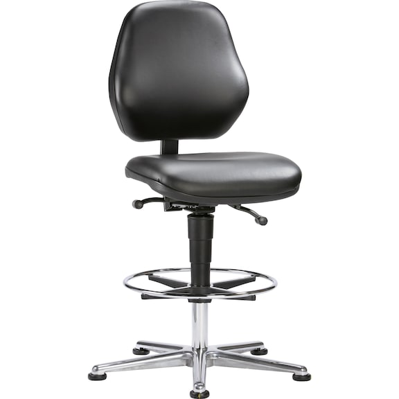 Silla trab. giratoria BIMOS, ESD Basic con base patín y cuero imitación, negro - ESD Basic swivel work chair with glide runners