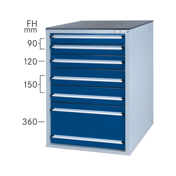 Système d'armoire à outils HK 800 S, modèle 32/6 homologué GS RAL 7035/RAL 5010 - Système d'armoire à tiroirs 800 S avec 6 tiroirs