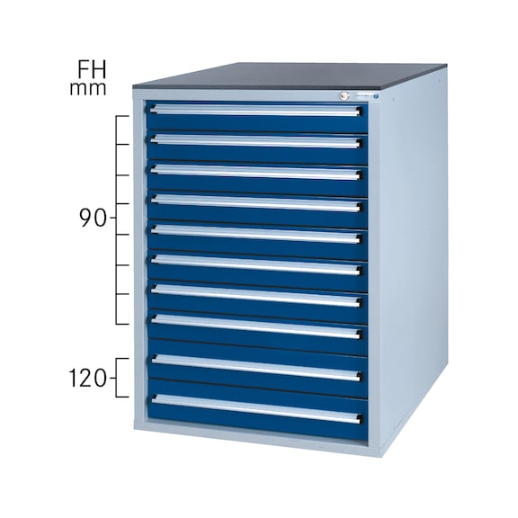 Système d'armoire à outils HK 800 S, modèle&nbsp;32/10 avec SCA, RAL&nbsp;7035/5010 - Système d'armoire à tiroirs 800 S avec 10 tiroirs SOFT-CLOSE