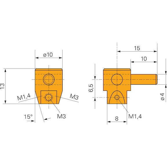 TESA universele meetinzetstukhouder met 2 schroefdraden, M1,4 en M3 - Universele meetinzetstukhouder
