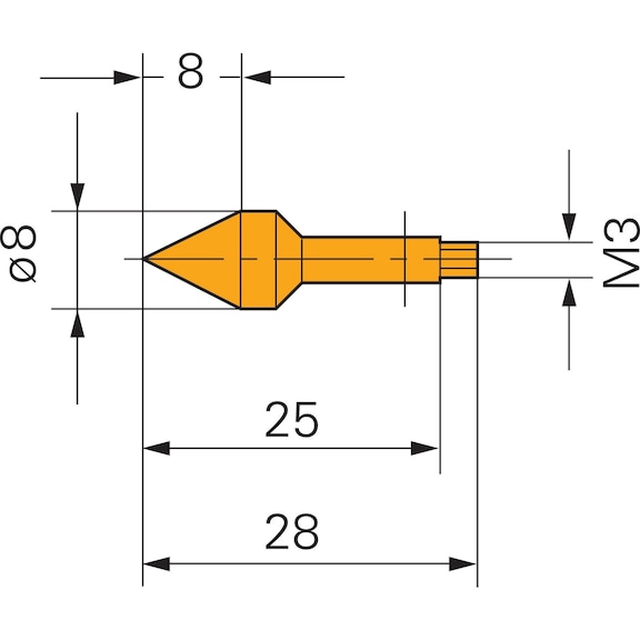 Embout de mesure conique ORION en acier trempé, surface de mesure 8 mm - Sonde de mesure conique