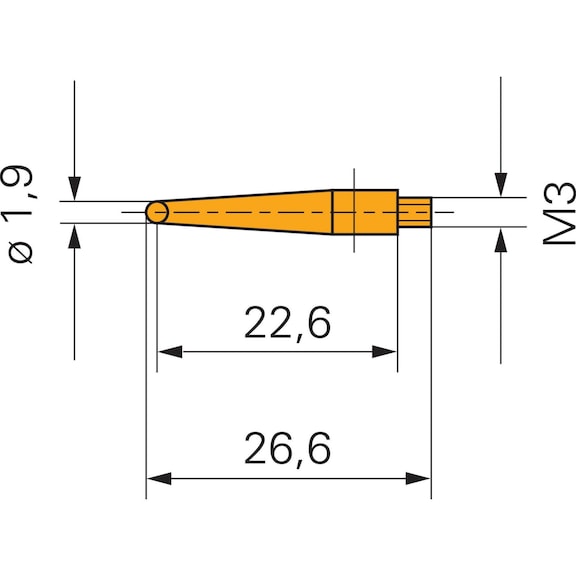 Element inters. măsură ORION cu bilă din oțel 1,9&nbsp;mm filet M3 - Palpator de măsurare sferic