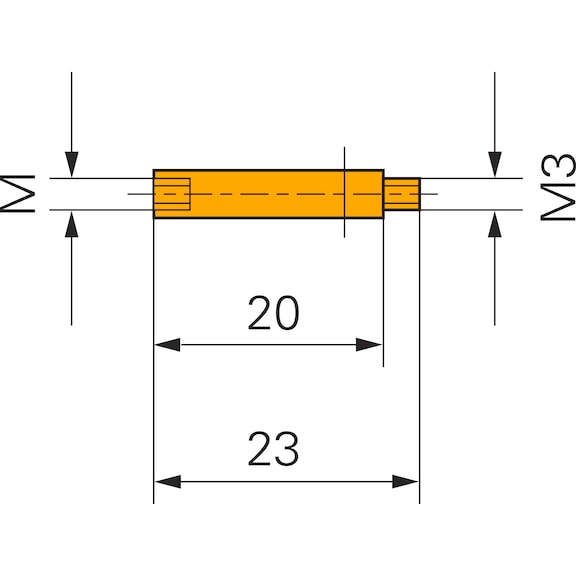 ORION adapter 20&nbsp;mm, schroefdraad M3 naar M2,5 - Meetsonde-adapter