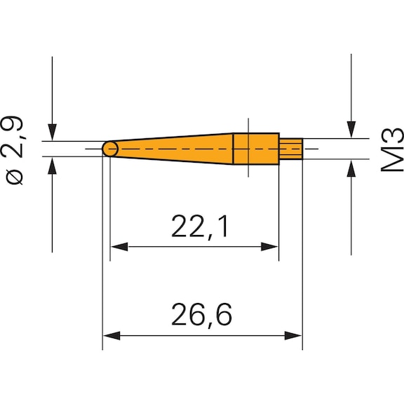 ORION gauge slide with steel ball 2.9&nbsp;mm thread M3 - Spherical measuring probe