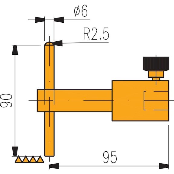 Embout de mesure TESA avec tige de palpage, surface de mesure en carbure - Sonde de mesure avec une surface de mesure sphérique et une surface de mesure plane