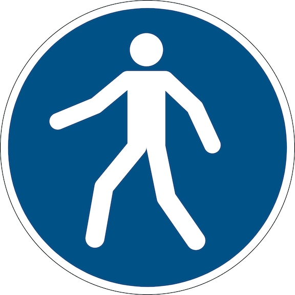 self-adhesive safety label diameter 430 mm Use the pedestrian walkway - etiquetas de seguridad registradas