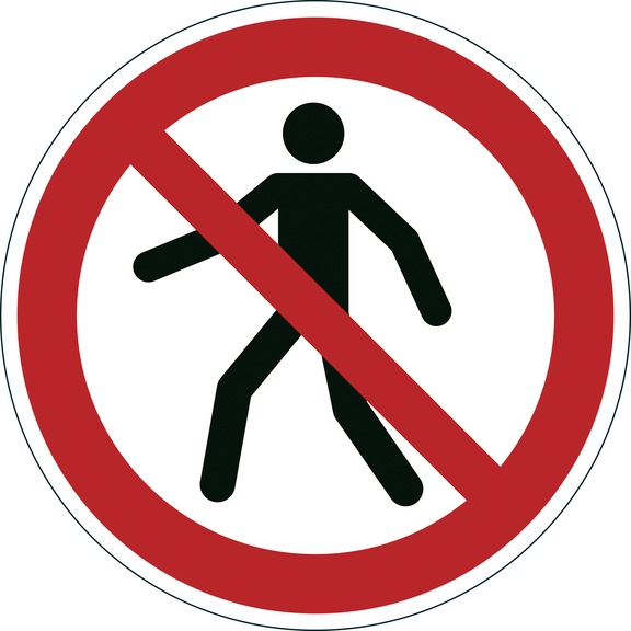 self-adhesive safety label diameter 430 mm For pedestrians prohibited - étiquette de sécurité enregistrée