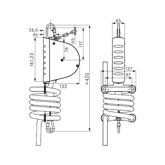 Balance à ressort avec tuyau spiralé à air comprimé, capacité de charge 0,5-3,0&nbsp;kg - 2