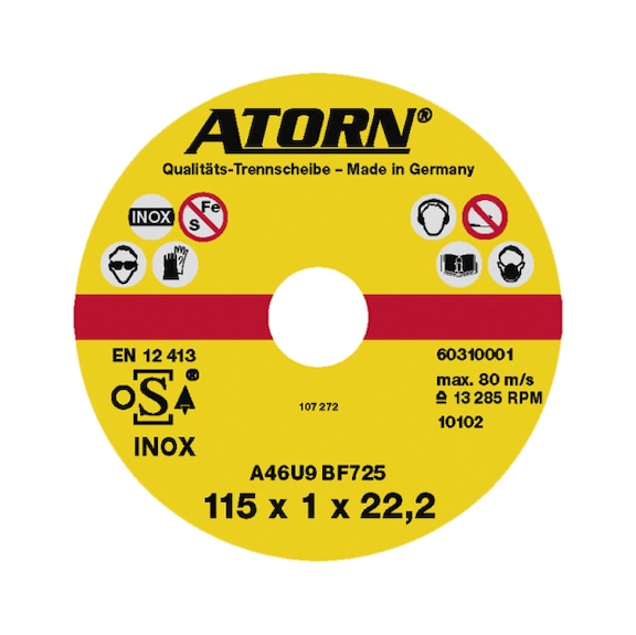 Disque à tronçonner ATORN pour acier inoxydable 180 x 1,5 x 22 mm disque INOX - Disques à tronçonner très durs, extra-fins, pour Inox