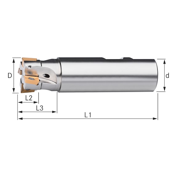 ATORN 可转位刀片立铣刀，带内部冷却功能，T=4，28.0 x 95 毫米，轴 DIN = 25.0 毫米，DIN 1835B - 带侧固柄的 90° 角度铣刀