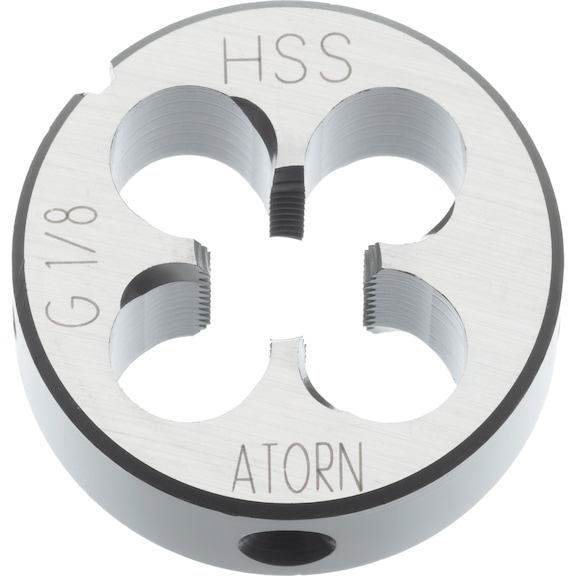 ATORN pafta HSS EN 24231 G 1/8 inç tolerans A dış çap 30 mm - Pafta, HSS G sağ, spiral nokta ve 1,75 dişli pah ile tol. A