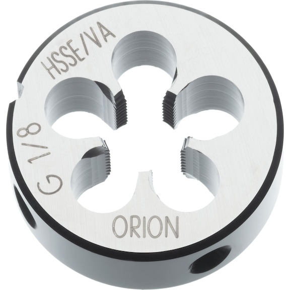 ORION die HSSE EN 24231 G 1/2 in tolerance A outer diameter 45 mm - Die, HSSE G right, nitrided, pre-slotted and 2.0 thread chamfer