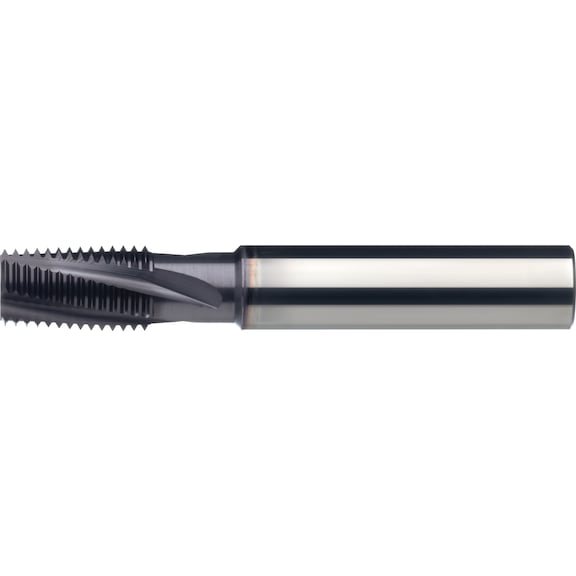 Multi-range thread milling cutter with collar recess, solid carbide TiAlN.