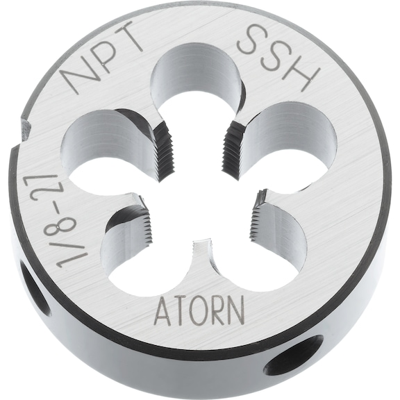 ATORN 板牙 HSS EN 24230 NPT 1/8 英寸 27 转速，外径 30 毫米 - 板牙，HSS NPT 右侧，螺旋点和 1.75 螺纹倒角