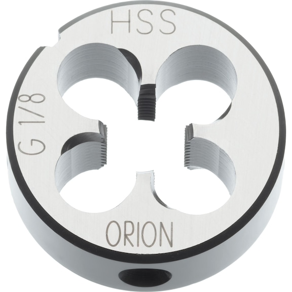 ORION snijplaat HSS EN 24231 G 1/2 in tolerantie A buitendiameter 45 mm - Snijplaat, HSS G rechts, tol. A met spiraalvormige punt en 1.75 afschuining van schroefdraad