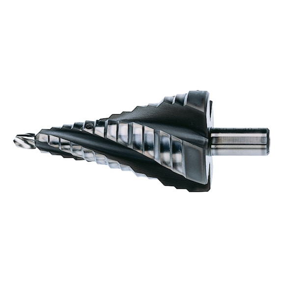 Stepped drill bit HSS uncoated, spiral groove with interchangeable bit