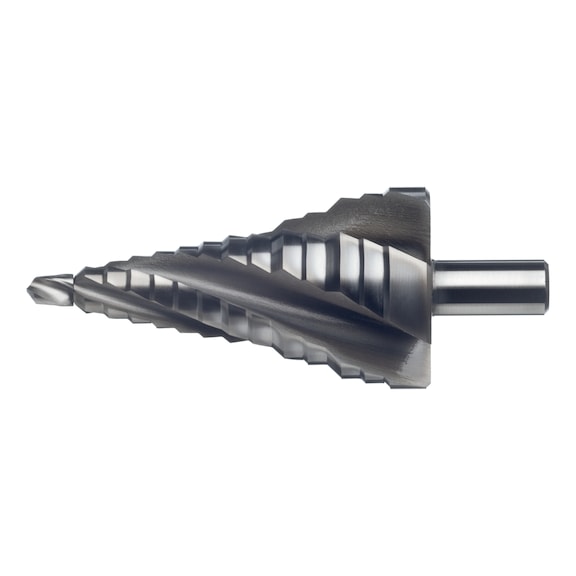 Stepped drill bit HSS, uncoated, straight groove with interchangeable bit