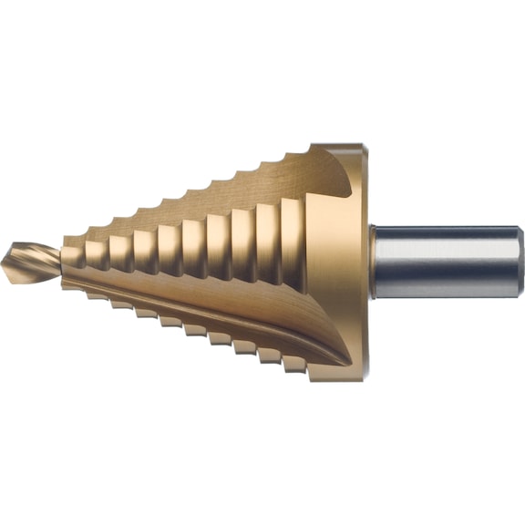 Stepped drill bit HSS TiN, straight groove with interchangeable bit