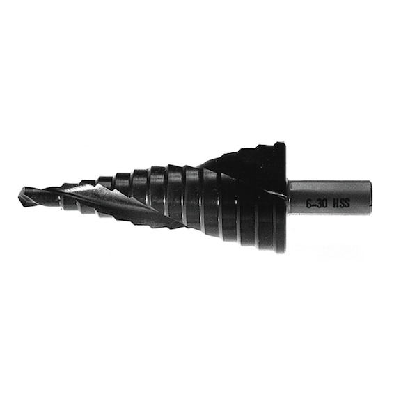 Stepped drill bit HSS, uncoated, with twists