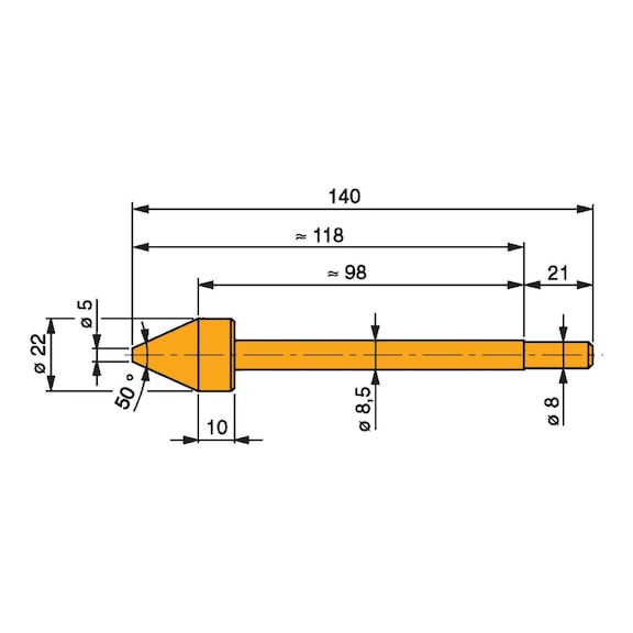 TESA meetinzetstuk, gehard staal, 5,0-20,0&nbsp;mm met conisch meetvlak - Conische meetsonde