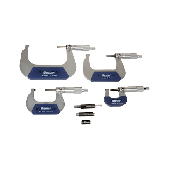 ORION micrometers 0-100 mm, in case, with setting gauges - Micrometer set