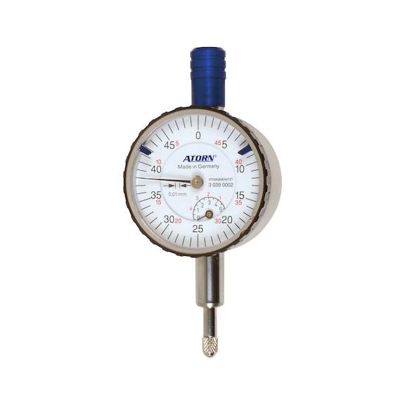 ATORN small dial gauge 5&nbsp;mm range 0.01&nbsp;mm scale , impact prot. ext. diam. 40&nbsp;mm - Dial gauge