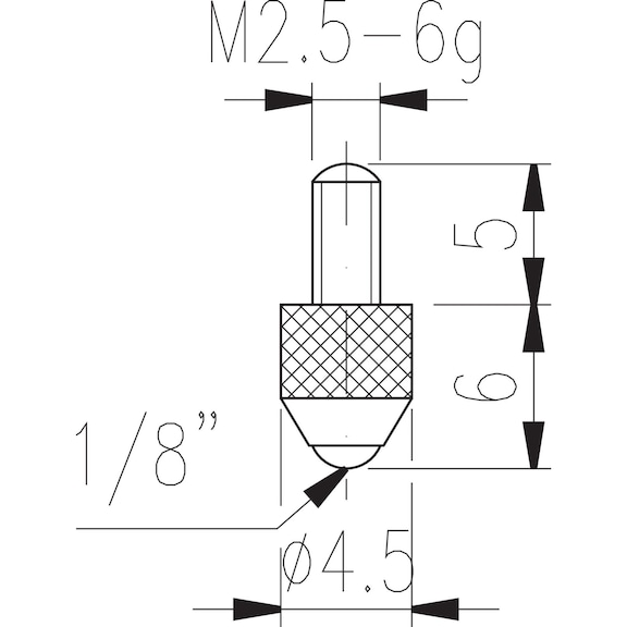 Měřicí dotyk typu 9, ocelová kulička, průměr 3&nbsp;mm, L = 6&nbsp;mm - Měřicí dotyky M2,5
