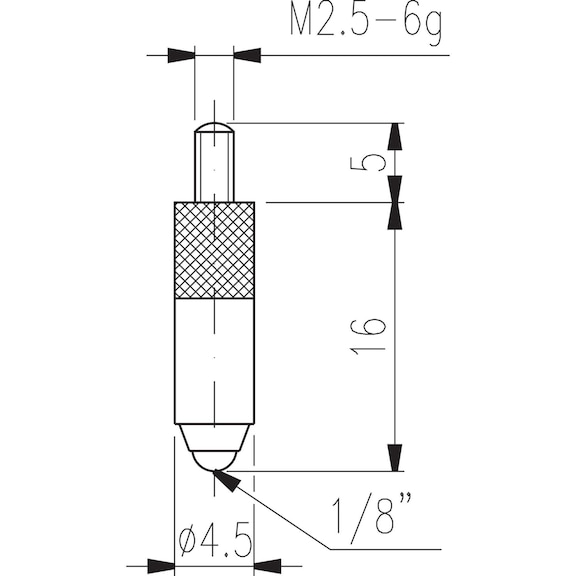 Inserto de medición tipo 16 inserto de medición de bola L = 16&nbsp;mm - Insertos de medición M2,5