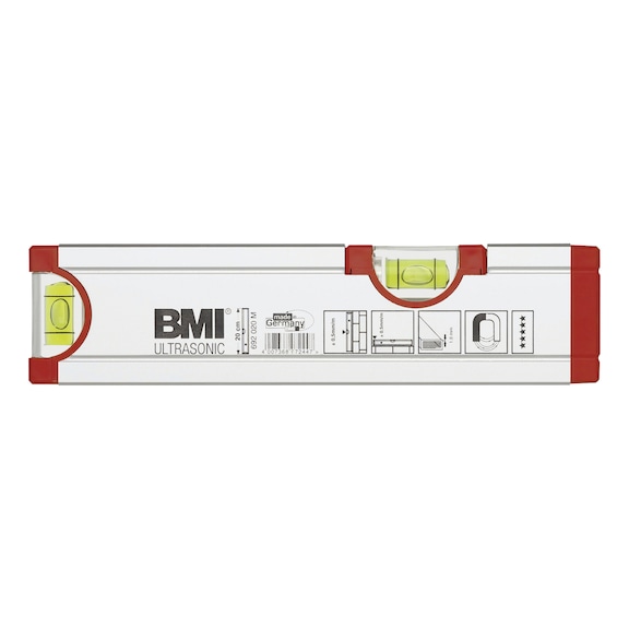 BMI Aluminium-Wasserwaage Ultrasonic mit Magnet 200 mm - Leichtmetall-Wasserwaage mit Magnet