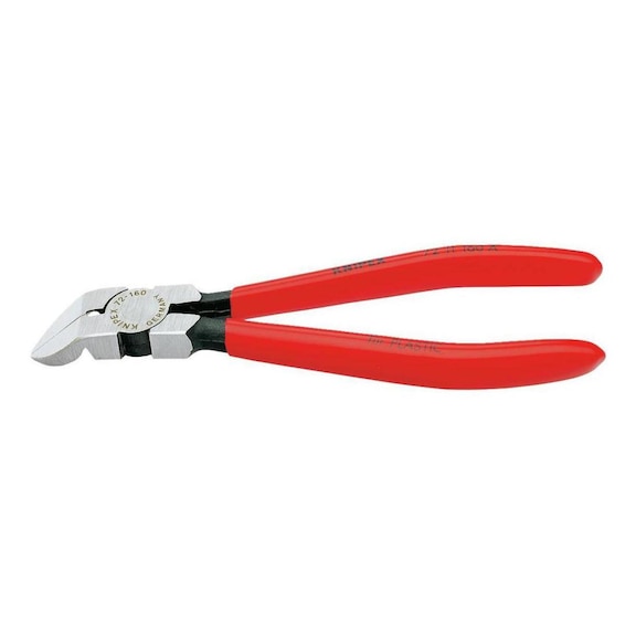 Plastic side cutters, 45° angled cutting edge, with dipped grip covers