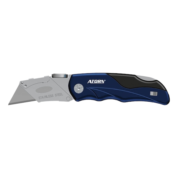 Folding utility knife with aluminium housing