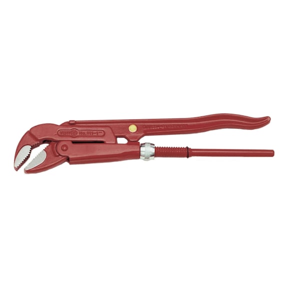 Corner pipe wrench, head angled by 45°, size 0.5 to 3-in
