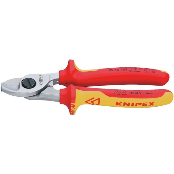 KNIPEX VDE 电缆剪，165 毫米，带双组份手柄 - VDE 电缆剪，带可调螺旋接头，自锁定