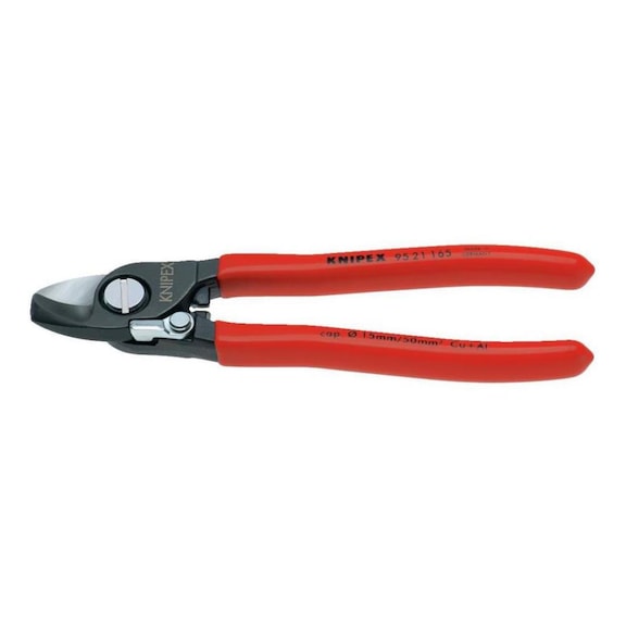 KNIPEX 电缆剪，165 毫米，复位弹簧，带塑料手柄 - 电缆剪，带可调节螺纹接点，自锁定