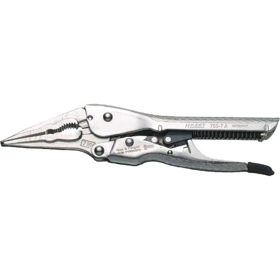 Automatic locking pliers with pointed jaws