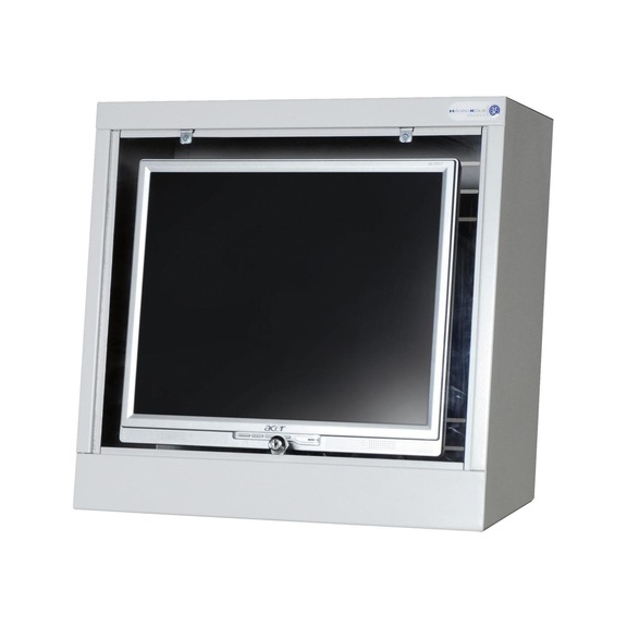 HK monitorbehuizing voor plat beeldscherm 500 x 520 x 250 mm/RAL 7035 - Monitorbehuizing voor platte beeldschermen tot 19 inch