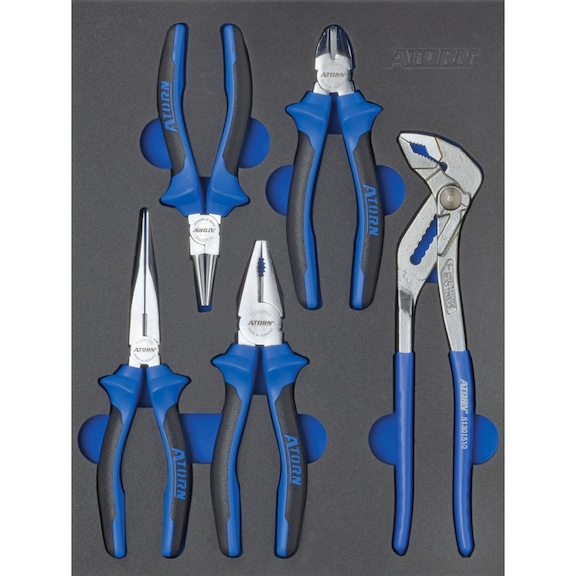 Hard foam insert equipped with tools, pliers set