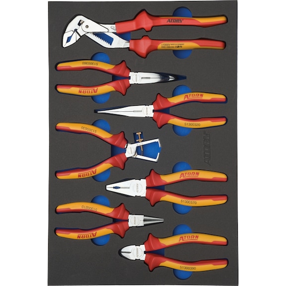ATORN hard foam insert equipped with VDE pliers set, 293x435x30 mm - Hard foam insert equipped with tools, VDE pliers set