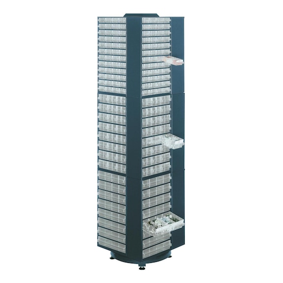 Revolving tower with 12 drawer units, depth 150 mm