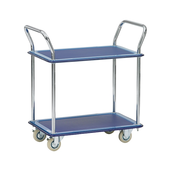 Serving trolley with 2 load areas made of sheet steel