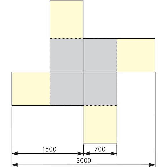 Etabli de groupe ANKE 404 VG, carré, 3 000 x 3 000 x 850 mm, RAL 7035/5010 - Etabli de groupe, série VG, rectangulaire
