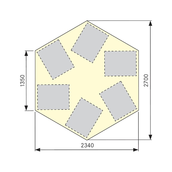 Etabli de groupe ANKE 606 VG, hexag., LxlxH : 2 700x2 340x850 mm, RAL 7035/7016 - Etabli de groupe, série VG, hexagonal avec double verrouillage des armoires